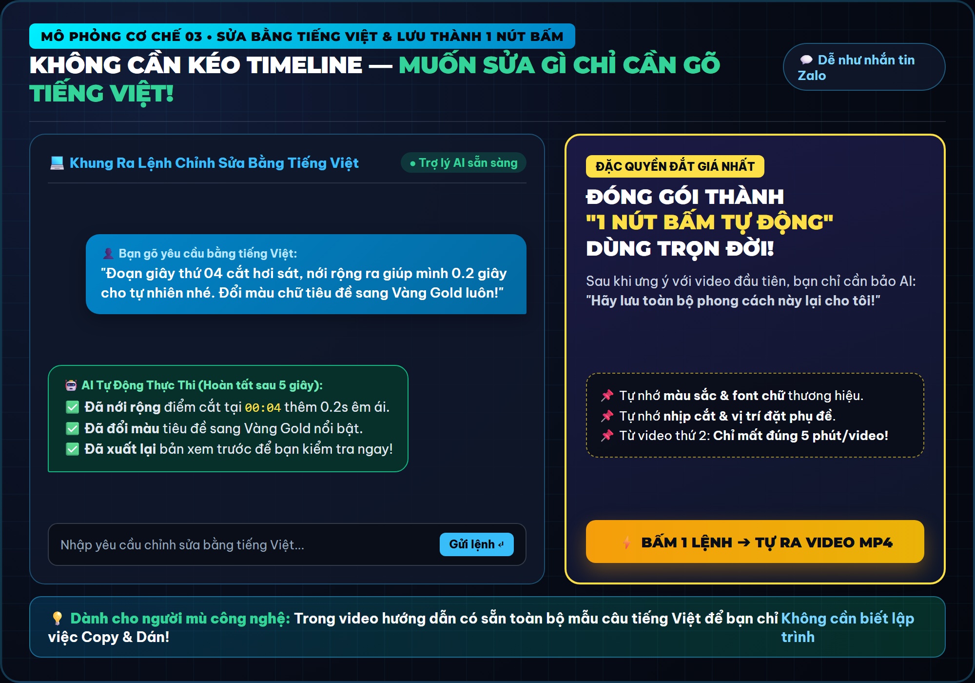 Mô phỏng giao diện gõ tiếng Việt chỉnh sửa video và lưu thành 1 nút bấm