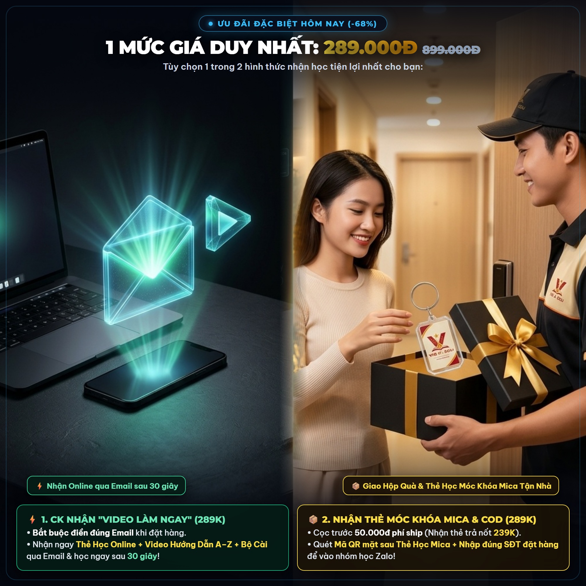 2 hình thức nhận học đồng giá 289K